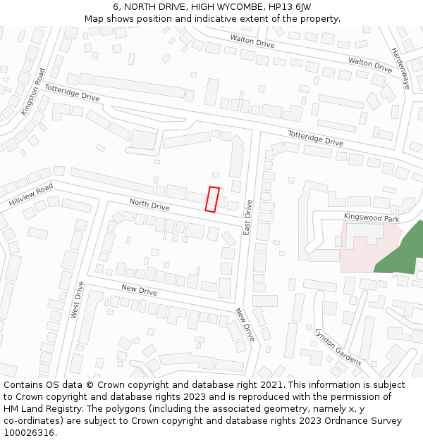 6, NORTH DRIVE, HIGH WYCOMBE, HP13 6JW: Location map and indicative extent of plot