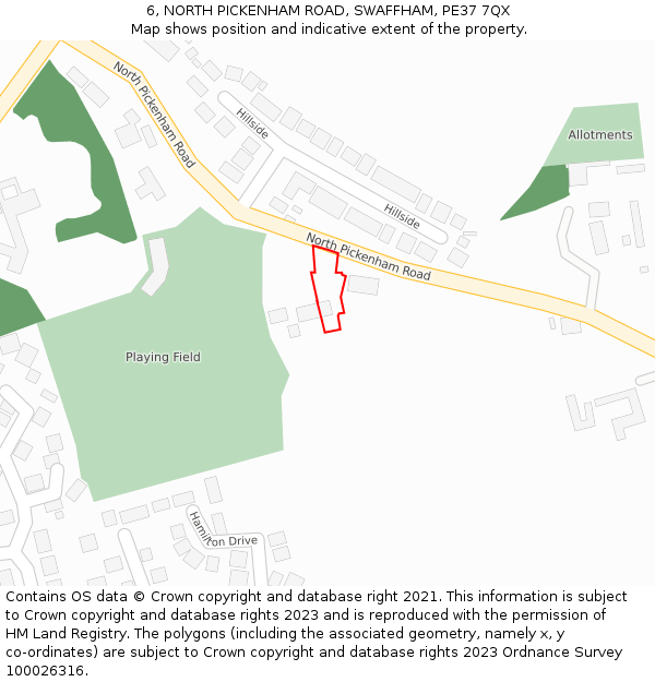 6, NORTH PICKENHAM ROAD, SWAFFHAM, PE37 7QX: Location map and indicative extent of plot