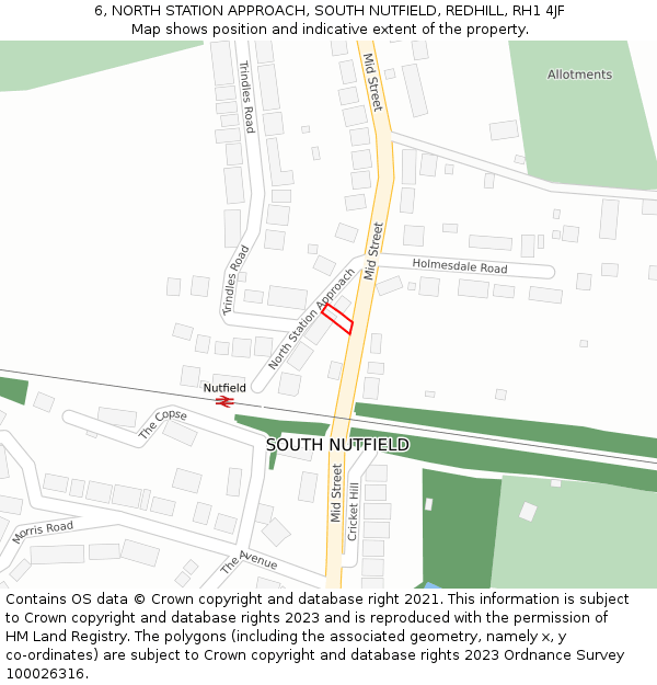 6, NORTH STATION APPROACH, SOUTH NUTFIELD, REDHILL, RH1 4JF: Location map and indicative extent of plot