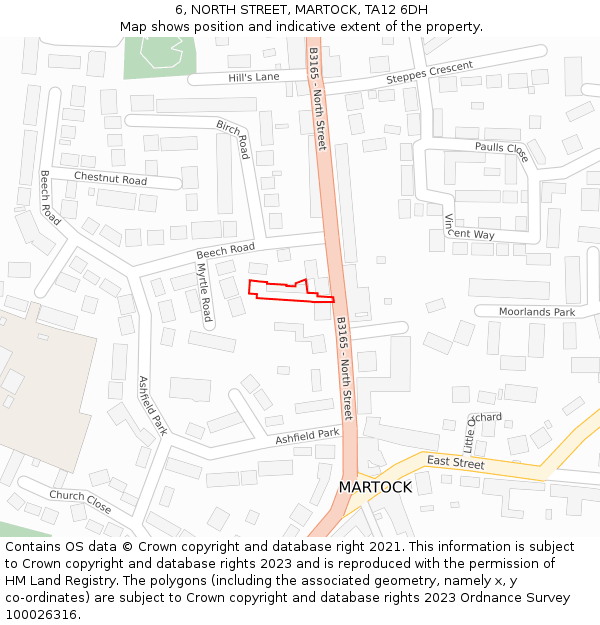 6, NORTH STREET, MARTOCK, TA12 6DH: Location map and indicative extent of plot