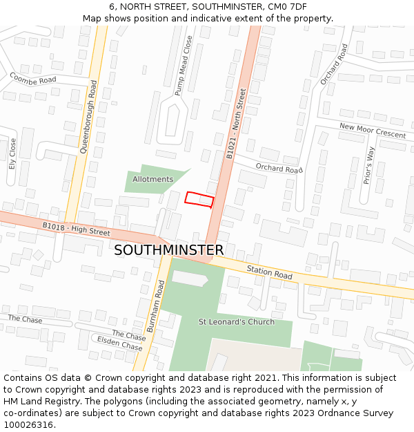 6, NORTH STREET, SOUTHMINSTER, CM0 7DF: Location map and indicative extent of plot