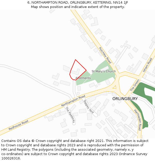 6, NORTHAMPTON ROAD, ORLINGBURY, KETTERING, NN14 1JF: Location map and indicative extent of plot