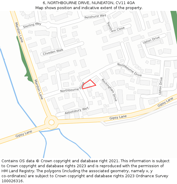 6, NORTHBOURNE DRIVE, NUNEATON, CV11 4GA: Location map and indicative extent of plot