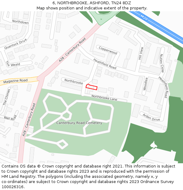 6, NORTHBROOKE, ASHFORD, TN24 8DZ: Location map and indicative extent of plot
