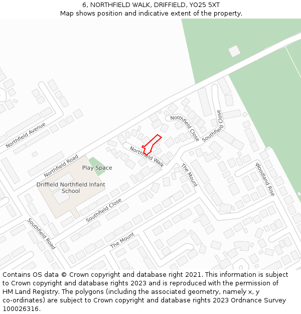 6, NORTHFIELD WALK, DRIFFIELD, YO25 5XT: Location map and indicative extent of plot