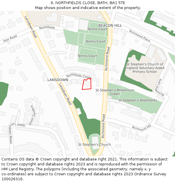 6, NORTHFIELDS CLOSE, BATH, BA1 5TE: Location map and indicative extent of plot