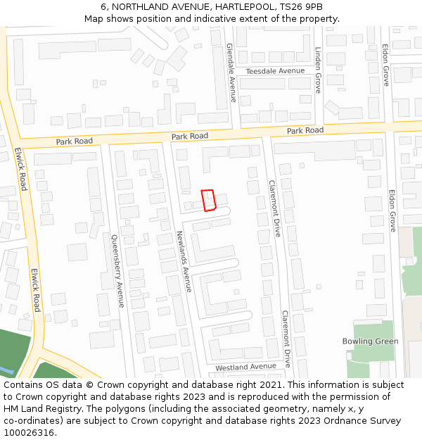 6, NORTHLAND AVENUE, HARTLEPOOL, TS26 9PB: Location map and indicative extent of plot