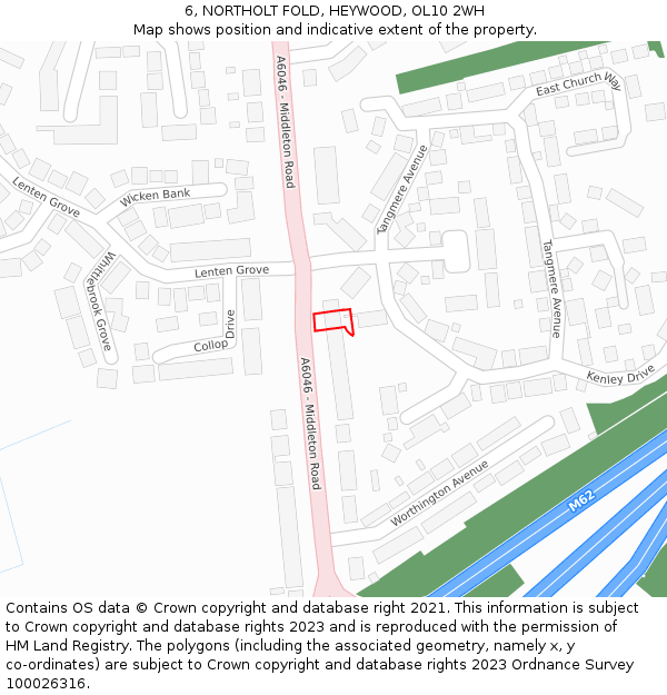 6, NORTHOLT FOLD, HEYWOOD, OL10 2WH: Location map and indicative extent of plot