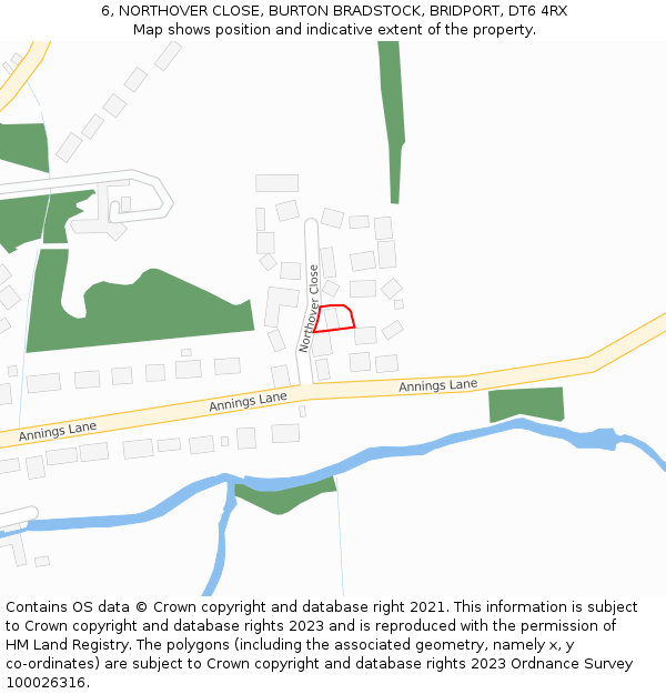 6, NORTHOVER CLOSE, BURTON BRADSTOCK, BRIDPORT, DT6 4RX: Location map and indicative extent of plot