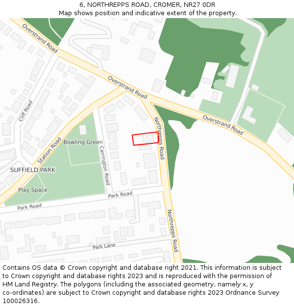 6, NORTHREPPS ROAD, CROMER, NR27 0DR: Location map and indicative extent of plot