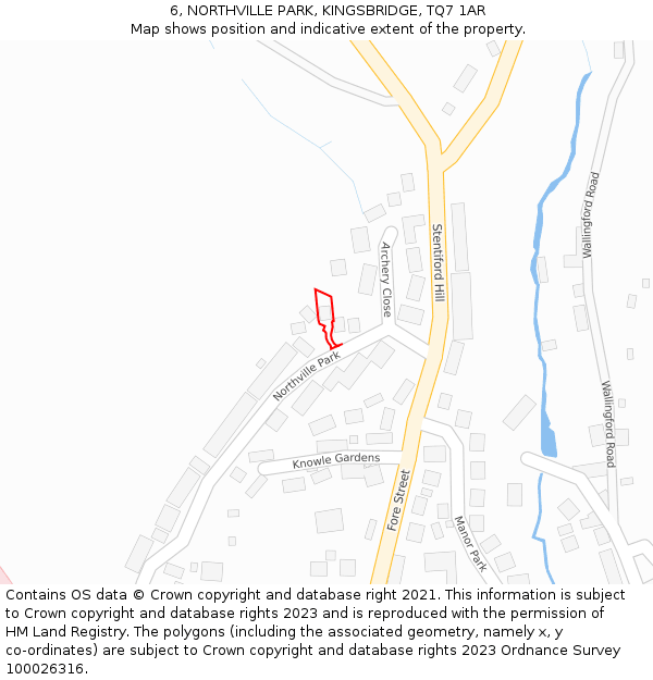 6, NORTHVILLE PARK, KINGSBRIDGE, TQ7 1AR: Location map and indicative extent of plot