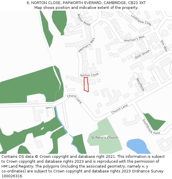 6, NORTON CLOSE, PAPWORTH EVERARD, CAMBRIDGE, CB23 3XT: Location map and indicative extent of plot