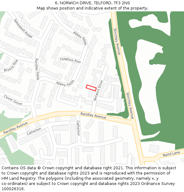 6, NORWICH DRIVE, TELFORD, TF3 2NS: Location map and indicative extent of plot