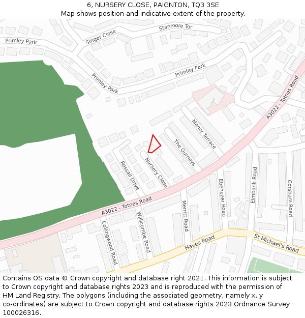 6, NURSERY CLOSE, PAIGNTON, TQ3 3SE: Location map and indicative extent of plot