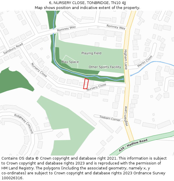 6, NURSERY CLOSE, TONBRIDGE, TN10 4JJ: Location map and indicative extent of plot