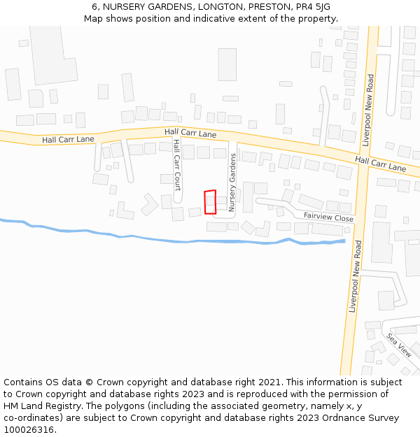6, NURSERY GARDENS, LONGTON, PRESTON, PR4 5JG: Location map and indicative extent of plot