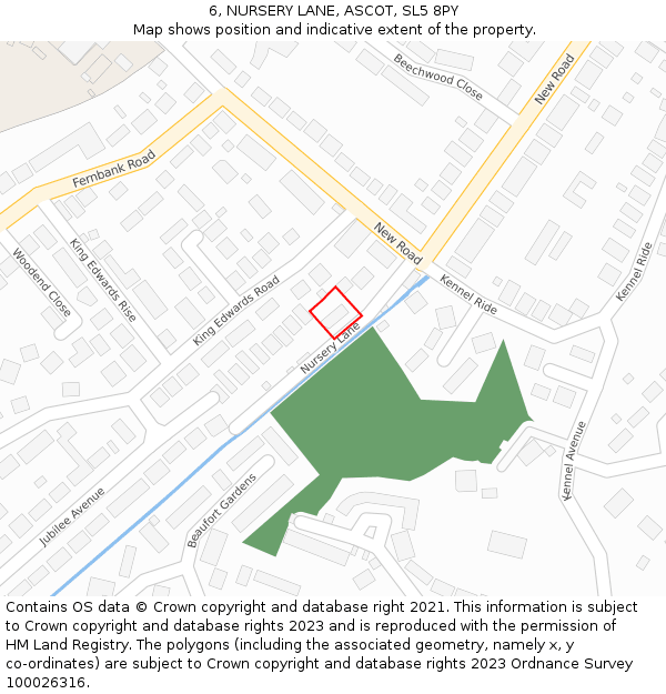 6, NURSERY LANE, ASCOT, SL5 8PY: Location map and indicative extent of plot