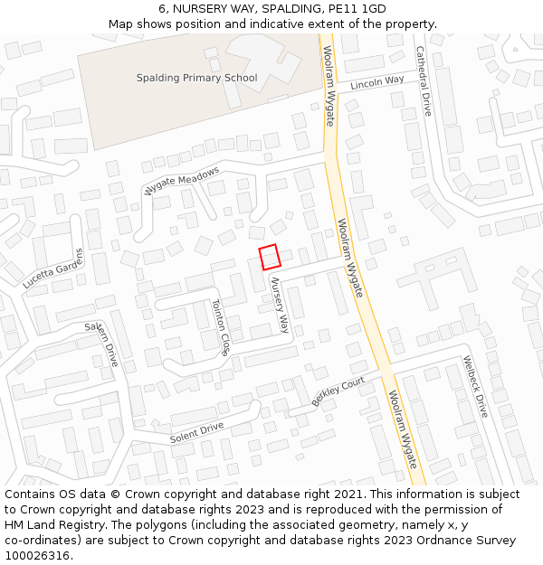 6, NURSERY WAY, SPALDING, PE11 1GD: Location map and indicative extent of plot