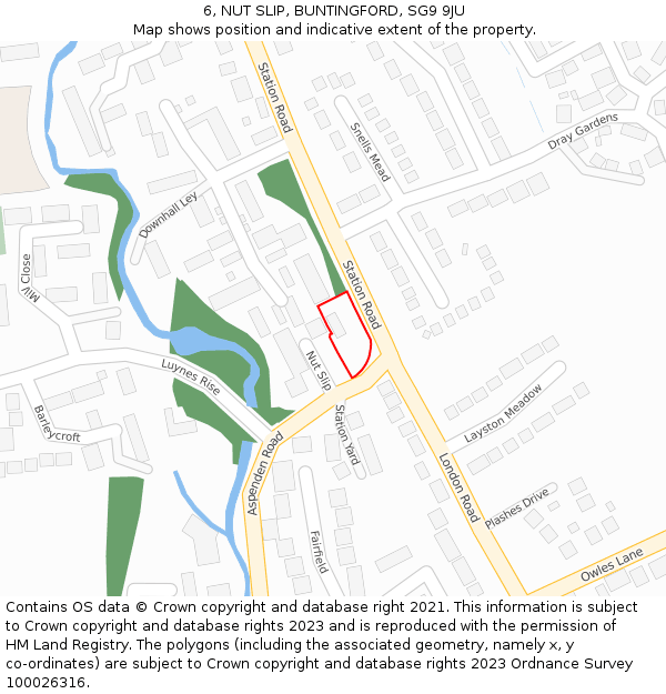 6, NUT SLIP, BUNTINGFORD, SG9 9JU: Location map and indicative extent of plot