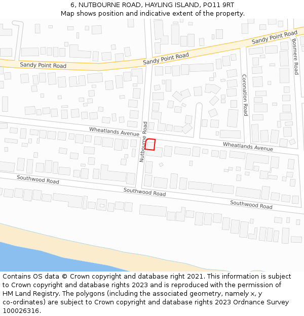 6, NUTBOURNE ROAD, HAYLING ISLAND, PO11 9RT: Location map and indicative extent of plot