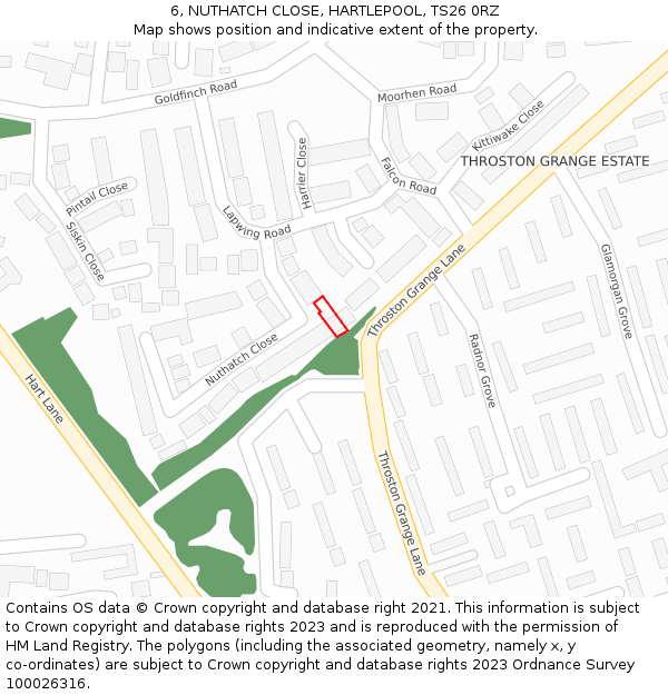 6, NUTHATCH CLOSE, HARTLEPOOL, TS26 0RZ: Location map and indicative extent of plot