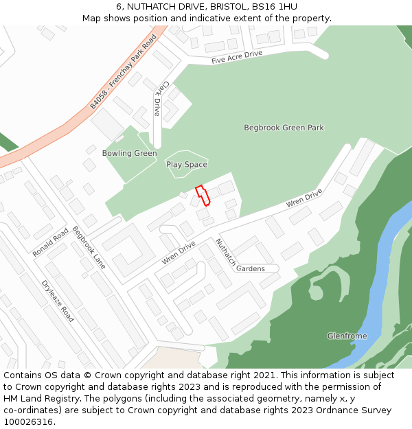 6, NUTHATCH DRIVE, BRISTOL, BS16 1HU: Location map and indicative extent of plot