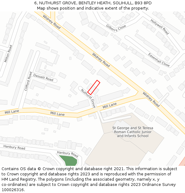 6, NUTHURST GROVE, BENTLEY HEATH, SOLIHULL, B93 8PD: Location map and indicative extent of plot