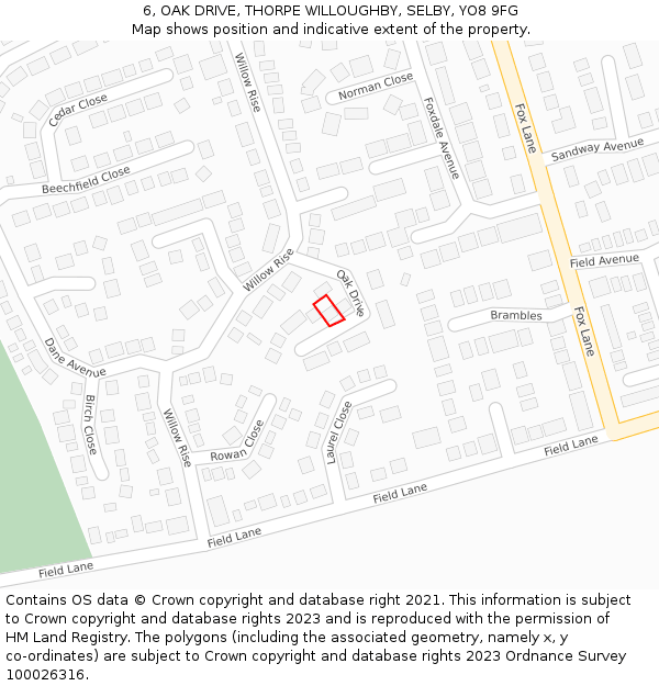 6, OAK DRIVE, THORPE WILLOUGHBY, SELBY, YO8 9FG: Location map and indicative extent of plot