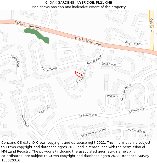 6, OAK GARDENS, IVYBRIDGE, PL21 0NB: Location map and indicative extent of plot