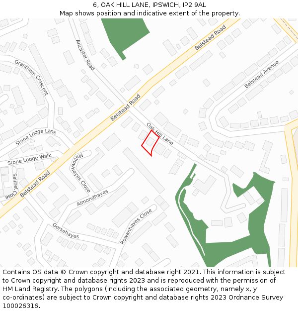 6, OAK HILL LANE, IPSWICH, IP2 9AL: Location map and indicative extent of plot