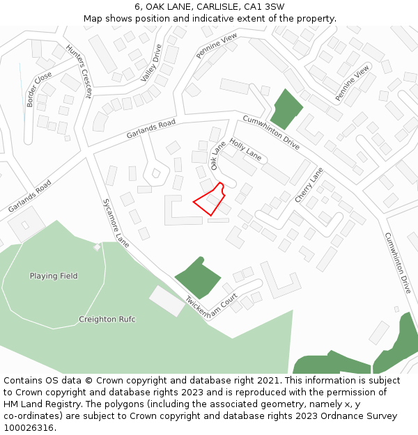 6, OAK LANE, CARLISLE, CA1 3SW: Location map and indicative extent of plot