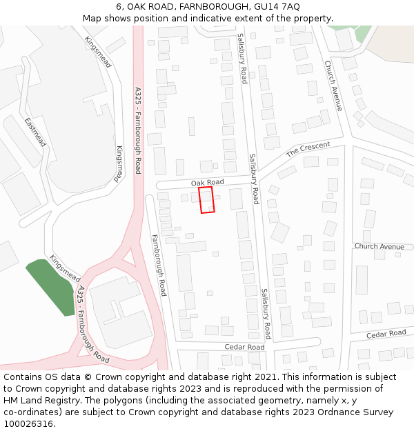 6, OAK ROAD, FARNBOROUGH, GU14 7AQ: Location map and indicative extent of plot