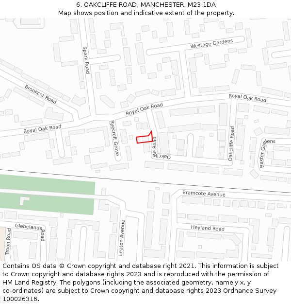 6, OAKCLIFFE ROAD, MANCHESTER, M23 1DA: Location map and indicative extent of plot