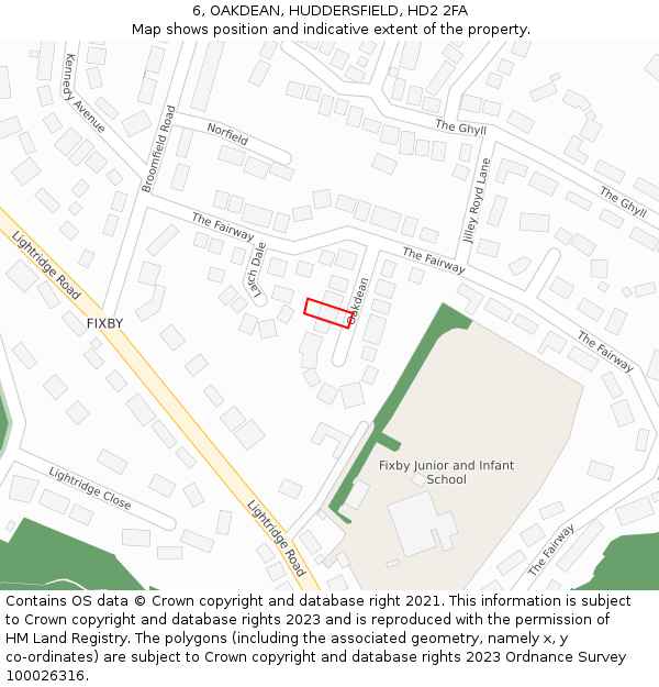 6, OAKDEAN, HUDDERSFIELD, HD2 2FA: Location map and indicative extent of plot