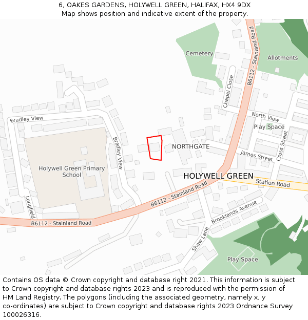 6, OAKES GARDENS, HOLYWELL GREEN, HALIFAX, HX4 9DX: Location map and indicative extent of plot