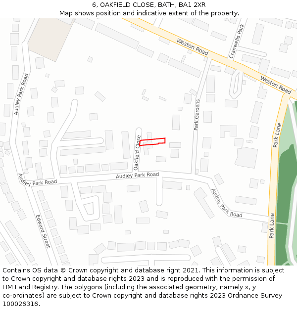 6, OAKFIELD CLOSE, BATH, BA1 2XR: Location map and indicative extent of plot