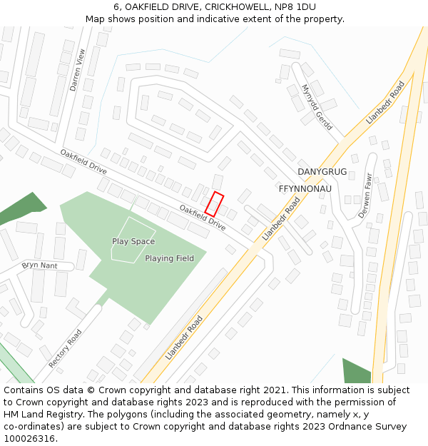 6, OAKFIELD DRIVE, CRICKHOWELL, NP8 1DU: Location map and indicative extent of plot