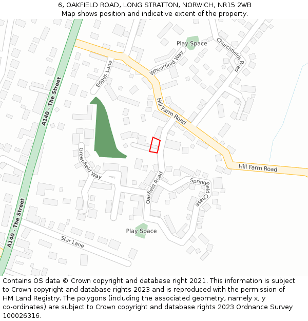 6, OAKFIELD ROAD, LONG STRATTON, NORWICH, NR15 2WB: Location map and indicative extent of plot