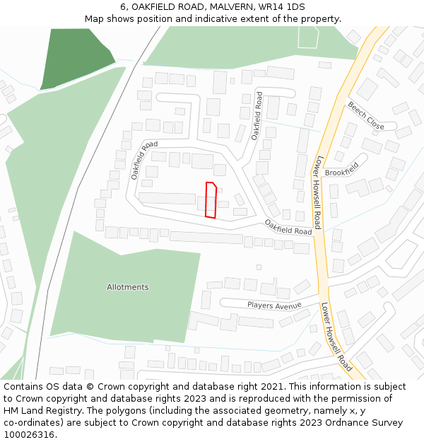 6, OAKFIELD ROAD, MALVERN, WR14 1DS: Location map and indicative extent of plot