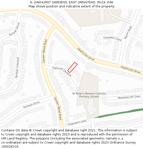 6, OAKHURST GARDENS, EAST GRINSTEAD, RH19 1NW: Location map and indicative extent of plot