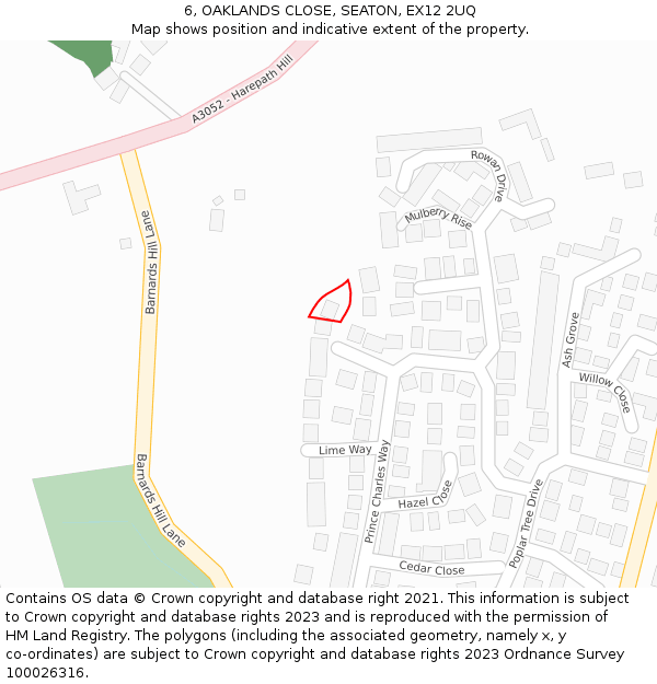 6, OAKLANDS CLOSE, SEATON, EX12 2UQ: Location map and indicative extent of plot