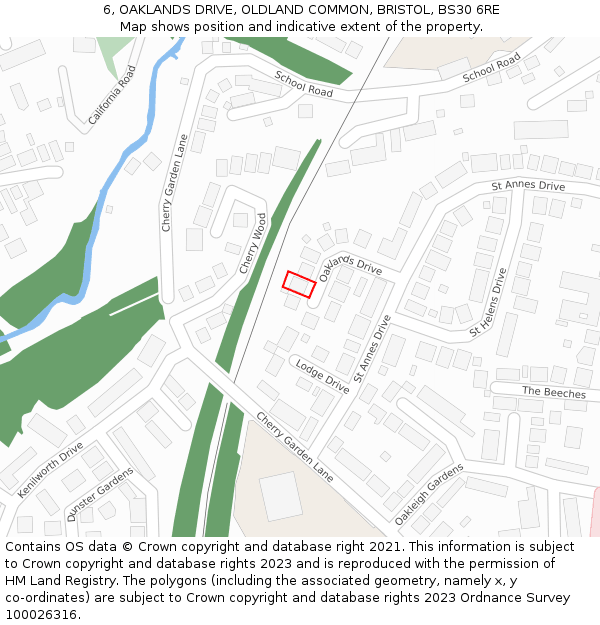 6, OAKLANDS DRIVE, OLDLAND COMMON, BRISTOL, BS30 6RE: Location map and indicative extent of plot