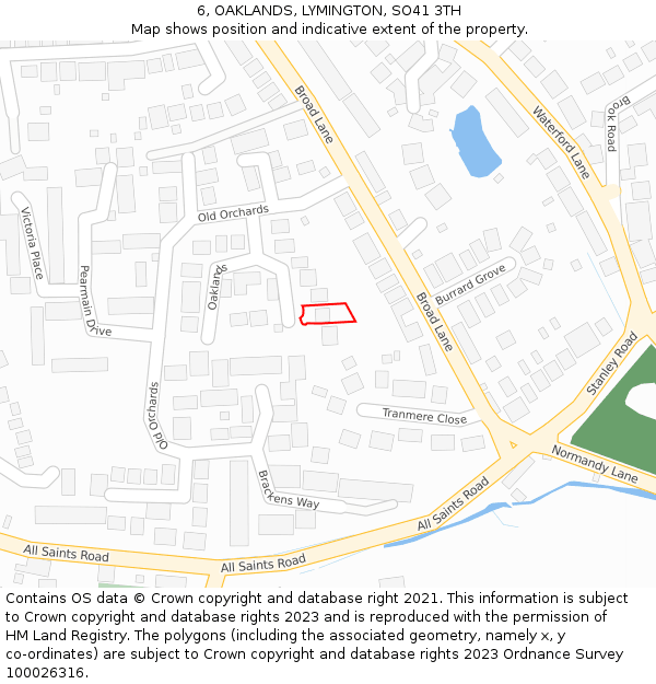 6, OAKLANDS, LYMINGTON, SO41 3TH: Location map and indicative extent of plot