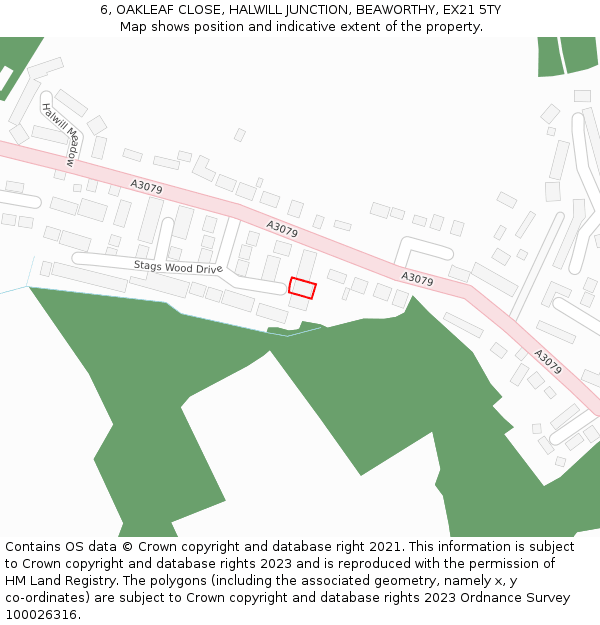 6, OAKLEAF CLOSE, HALWILL JUNCTION, BEAWORTHY, EX21 5TY: Location map and indicative extent of plot