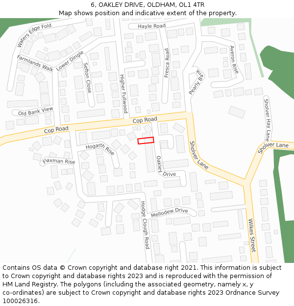 6, OAKLEY DRIVE, OLDHAM, OL1 4TR: Location map and indicative extent of plot