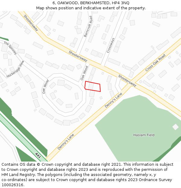 6, OAKWOOD, BERKHAMSTED, HP4 3NQ: Location map and indicative extent of plot