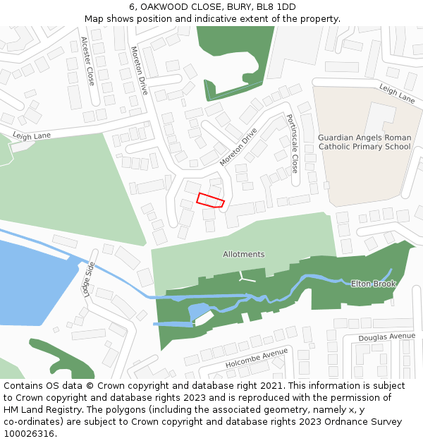 6, OAKWOOD CLOSE, BURY, BL8 1DD: Location map and indicative extent of plot