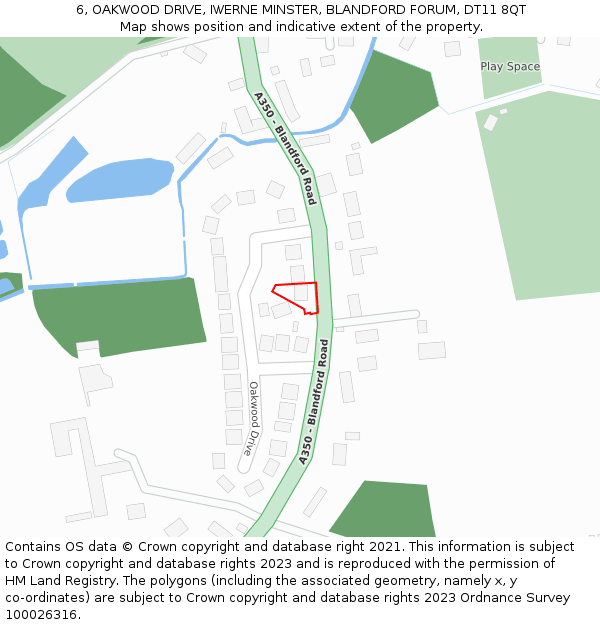 6, OAKWOOD DRIVE, IWERNE MINSTER, BLANDFORD FORUM, DT11 8QT: Location map and indicative extent of plot