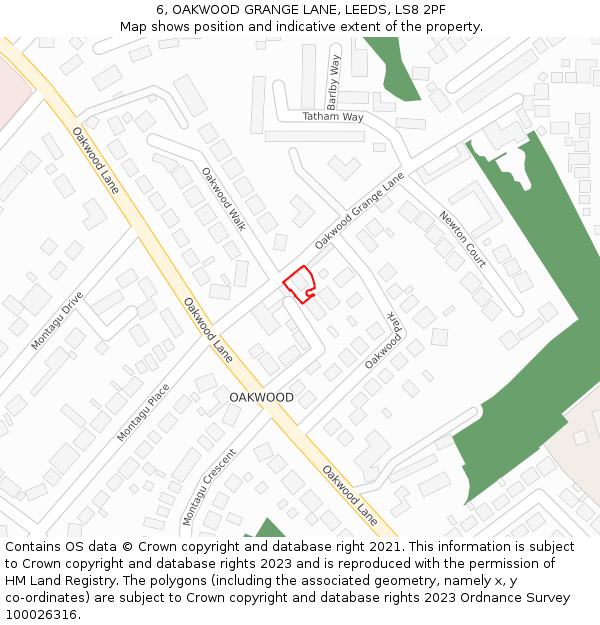 6, OAKWOOD GRANGE LANE, LEEDS, LS8 2PF: Location map and indicative extent of plot