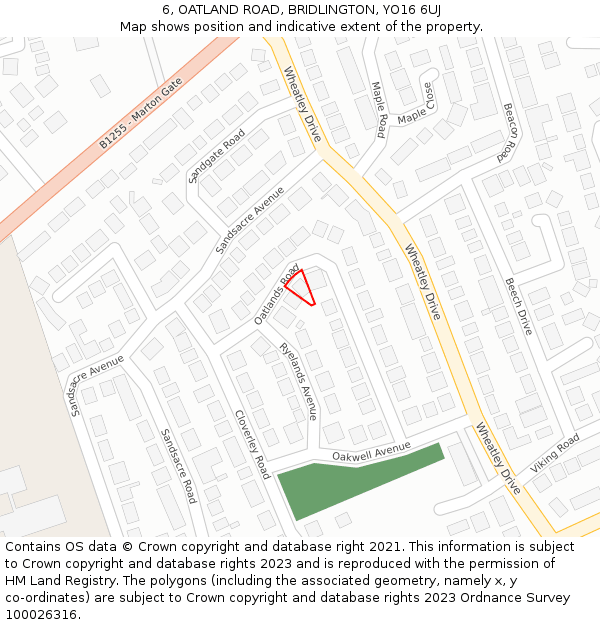 6, OATLAND ROAD, BRIDLINGTON, YO16 6UJ: Location map and indicative extent of plot